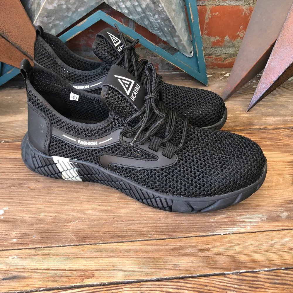 NWOB Men's UCAYALI Steel Toe Breathable Designer Black Lace Up Shoes Size 7
